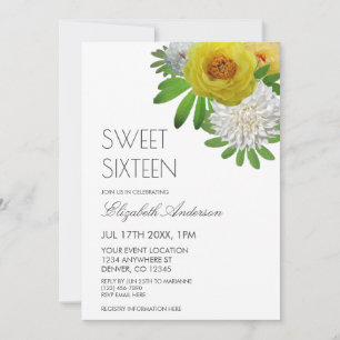 Sweet sixteen för gult och vit Blommigt Inbjudningar