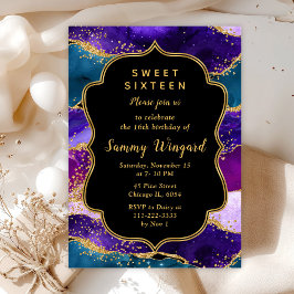 Sweet sixteen för lila och blått peacock Agate Inbjudningar