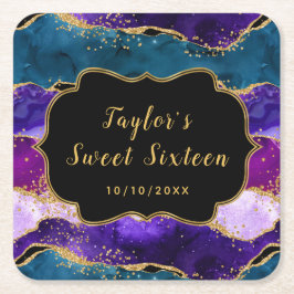 Sweet sixteen för lila och blått peacock Agate Underlägg Papper Kvadrat