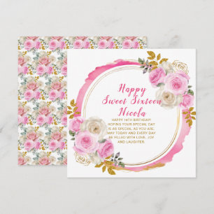 Sweet sixteen för ljusa Rosa- och Guld Elegant Flo Kort
