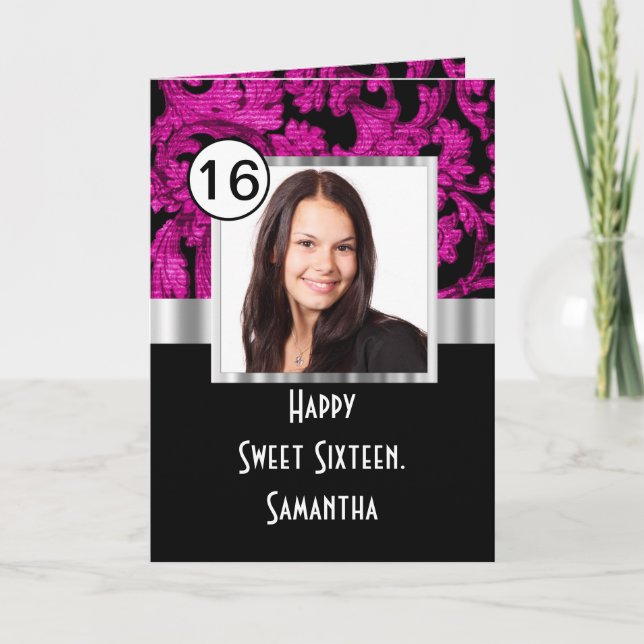 sweet sixteen för magenta och svart dämpare tack kort (Framsida)