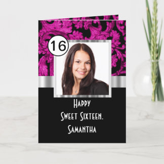 sweet sixteen för magenta och svart dämpare tack kort