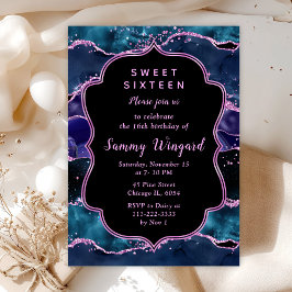 Sweet sixteen för marint blått Lila Glitter Ocean  Inbjudningar