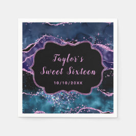 Sweet sixteen för marint blått och Lila Ocean Agat Pappersservett