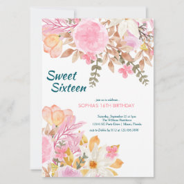 Sweet sixteen för Rosa av vattenfärg i elegant Inbjudningar