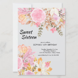 Sweet sixteen för Rosa av vattenfärg i elegant Inbjudningar