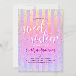 Sweet sixteen för rosa Lila Gult för födelsedagss Inbjudningar