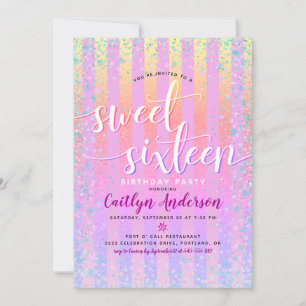 Sweet sixteen för rosa Lila Gult för födelsedagss Inbjudningar