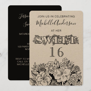 Sweet sixteen för Rustic Blommigt Inbjudningar