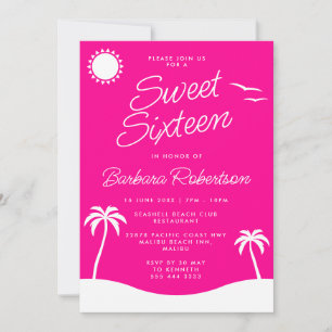 Sweet sixteen för Tropical Beach-skript för Girly Inbjudningar