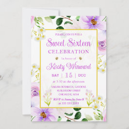 Sweet sixteen för vattenfärgning Lila Magic Flower Inbjudningar