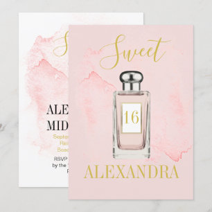 Sweet sixteen Fransk Rosa Parfym Monogram Inbjudningar