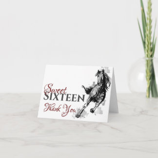 Sweet sixteen Galloping Horse Sketch Birthday Tack Kort