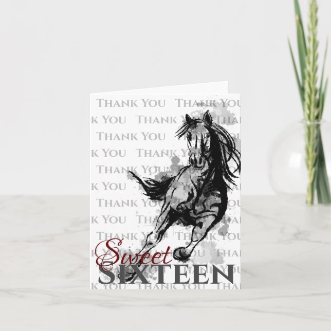 Sweet sixteen Galloping Horse Sketch Birthday Tack Kort (Framsida)