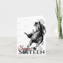 Sweet sixteen Galloping Horse Sketch Birthday Tack Kort