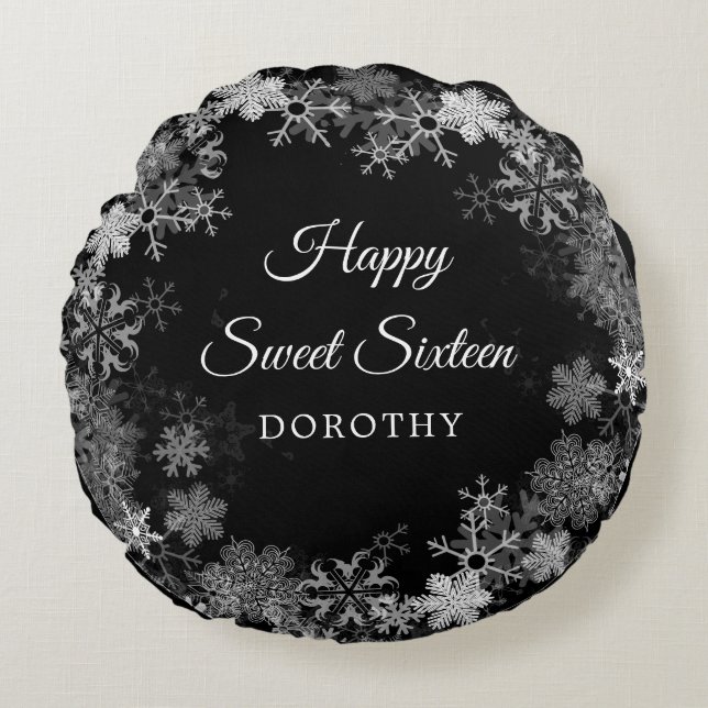 Sweet sixteen Gift Winter Wonderland Snowflake Rund Kudde (Framsidan)
