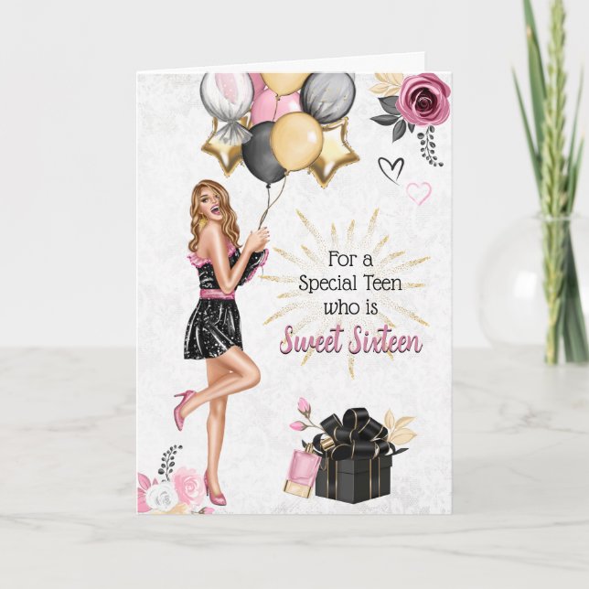 Sweet sixteen Girl Grattis på födelsedagen Card Helgkort (Framsida)