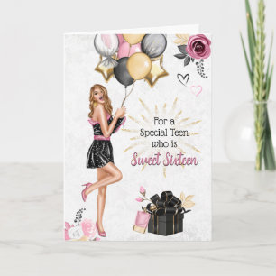 Sweet sixteen Girl Grattis på födelsedagen Card Helgkort