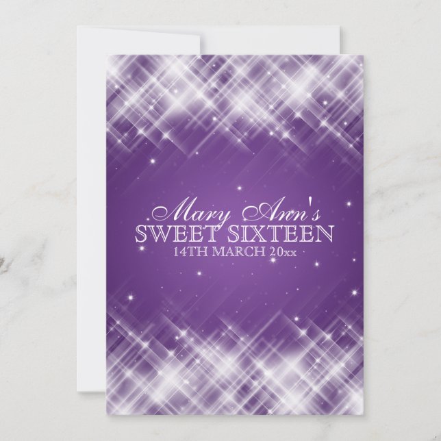 Sweet sixteen Glamoral Sparks Lila Inbjudningar (Framsida)