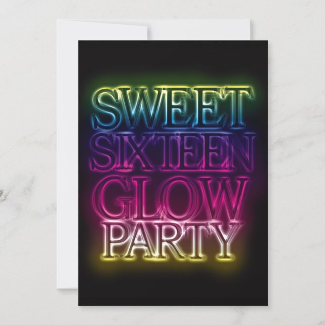 Sweet sixteen GLOW PARTY glöd i Mörken Inbjudningar (Framsida)