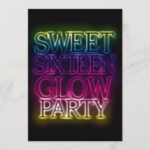 Sweet sixteen GLOW PARTY glöd i Mörken Inbjudningar