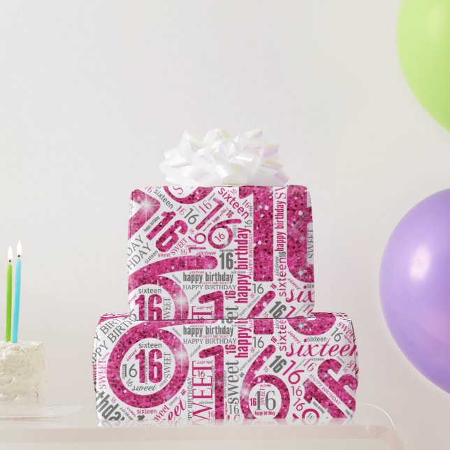 Sweet sixteen Gnistra Ord Cloud Rosa White ID265 Presentpapper (Festgåvor)