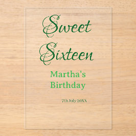 Sweet Sixteen green name date calligraphy boho ret