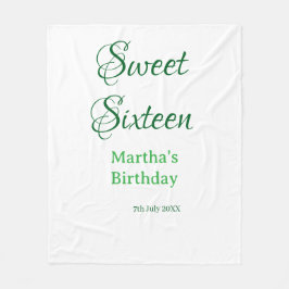 Sweet Sixteen green name date calligraphy boho ret Fleecefilt