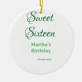 Sweet Sixteen green name date calligraphy boho ret Julgransprydnad Keramik
