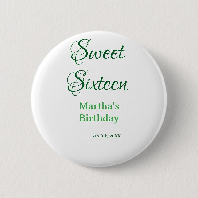 Sweet Sixteen green name date calligraphy boho ret Knapp (Framsida)