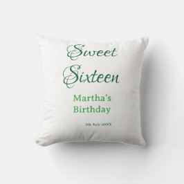Sweet Sixteen green name date calligraphy boho ret Kudde