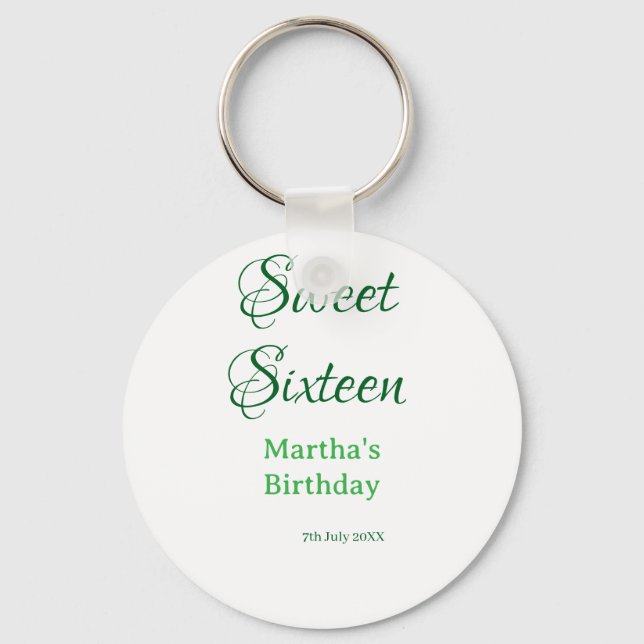 Sweet Sixteen green name date calligraphy boho ret Nyckelring (Framsida)