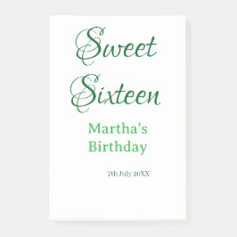 Sweet Sixteen green name date calligraphy boho ret Post-it Block