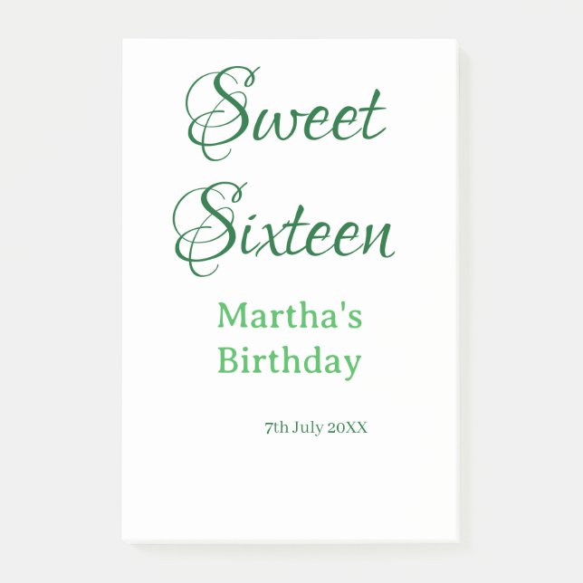 Sweet Sixteen green name date calligraphy boho ret Post-it Block (Framsida)