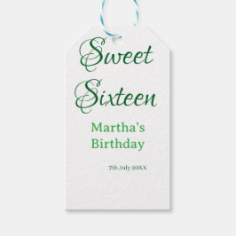 Sweet Sixteen green name date calligraphy boho ret Presentetikett