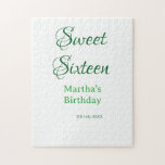 Sweet Sixteen green name date calligraphy boho ret Pussel<br><div class="desc">Design</div>