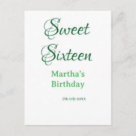 Sweet Sixteen green name date calligraphy boho ret Vykort
