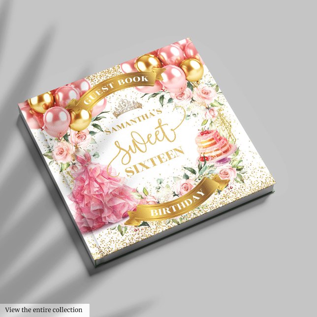 Sweet sixteen Guest Bok  Guld Glitter (Chic Blush Gold Guest Book Sweet Sixteen)