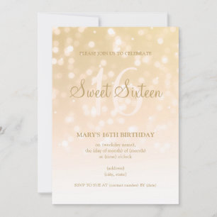 Sweet sixteen Guld Bokeh Inbjudningar