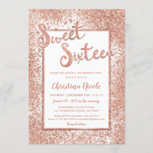 Sweet sixteen Guld Glitter Chic Ro 16:e födelsedag Inbjudningar