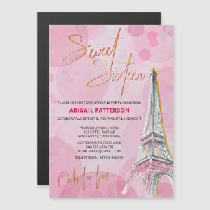 Sweet sixteen Guld Paris 16:e Födelsedagsfesten Magnetisk Inbjudningskort