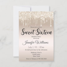 sweet sixteen guld som droppar glitter champagne