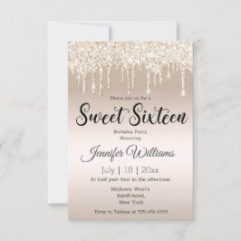 sweet sixteen guld som droppar glitter champagne inbjudningar