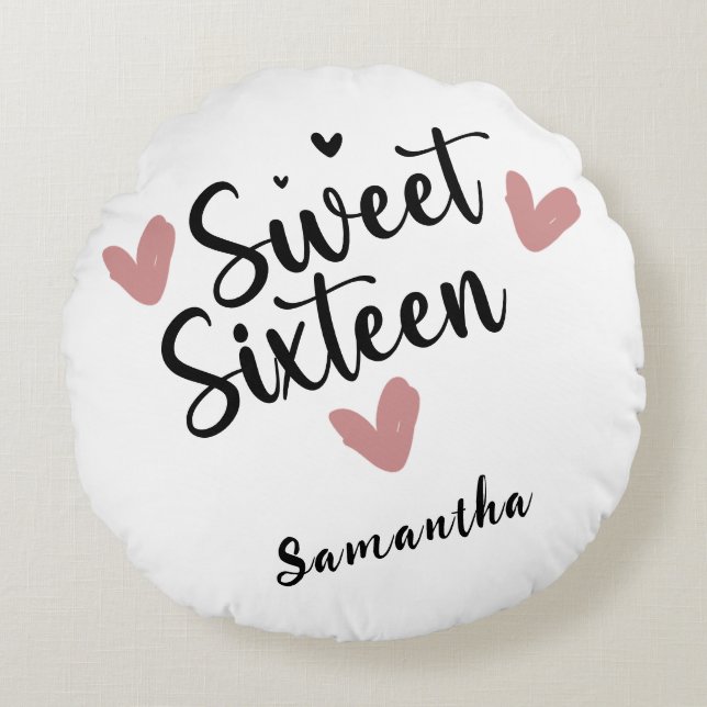 Sweet sixteen Heart Födelsedagsfest Dekorativ kudd Rund Kudde (Framsidan)