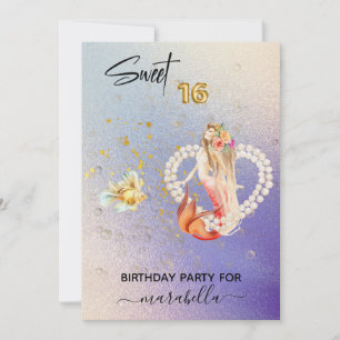 *~* SWEET SIXTEEN Hjärtat Sjöjungfru Pearl 16 föde Inbjudningar