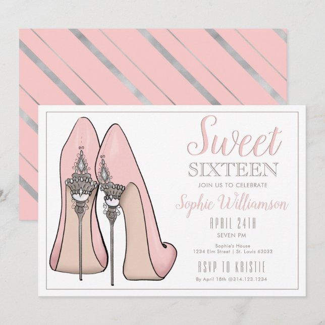Sweet sixteen Högklackar födelsedag Inbjudningar (Fram/baksida)