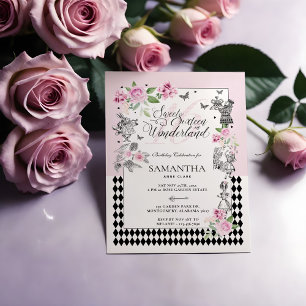 Sweet sixteen i Wonderland Chic Blommigt Fairytale Inbjudningar