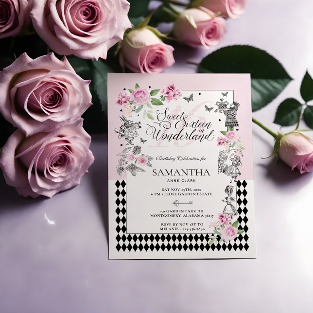 Sweet sixteen i Wonderland Chic Blommigt Fairytale Inbjudningar (Sweet Sixteen in Wonderland Chic Floral Fairytale Invitation)