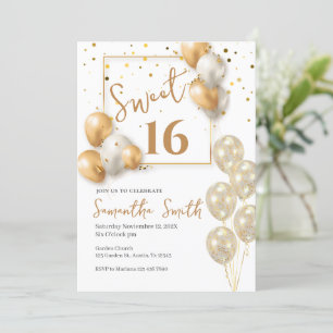 Sweet sixteen inbjudan Golden Balloon