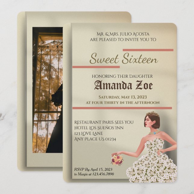 Sweet sixteen-inbjudan inbjudningar (Fram/baksida)